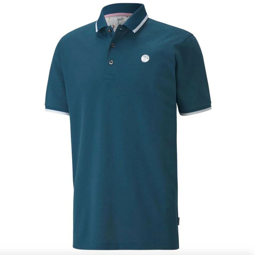 Puma Golf Men's Legion Blue Teal Signature Tipped Golf Polo Arnold Palmer L